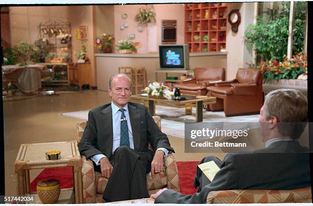 New York: Photo of Claus Von Bulow as he is interviewed on Good Morning America by David Hartman.