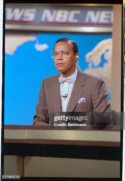 Minister Louis Farrakhan, leader of the Nation of Islam, being interviewed by Mike Taibbi on NBC's Summer Sunday from Studio 3-K, New York.