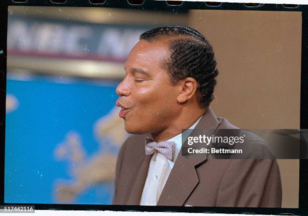 Minister Louis Farrakhan, leader of the Nation of Islam, being interviewed by Mike Taibbi on NBC's Summer Sunday from Studio 3-K, New York.
