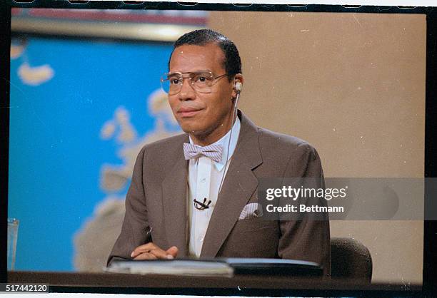 Minister Louis Farrakhan, leader of the Nation of Islam, being interviewed by Mike Taibbi on NBC's Summer Sunday from Studio 3-K, New York.