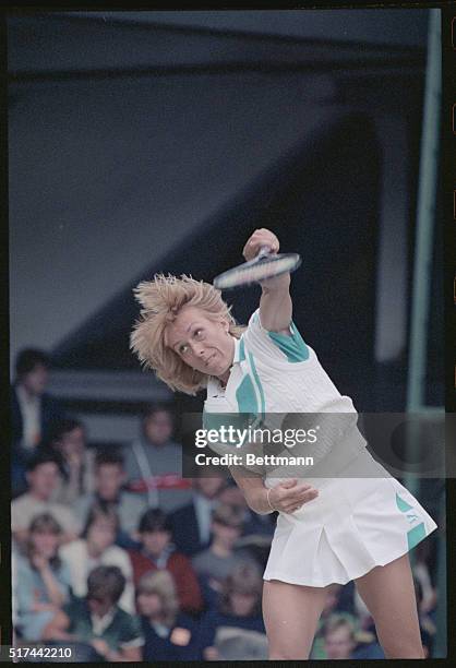 Wimbledon, England: Tennis player Martina Navratilova in action at the Wimbledon Tennis Tournament.