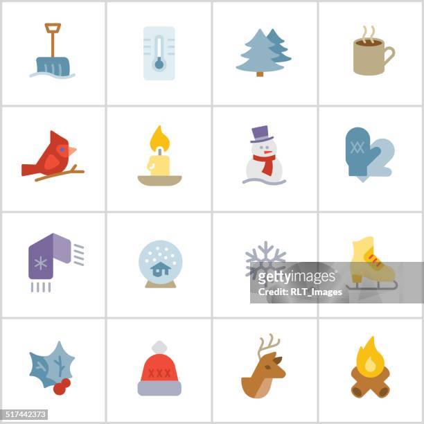 winter season icons — poly series - snow shovel stock illustrations