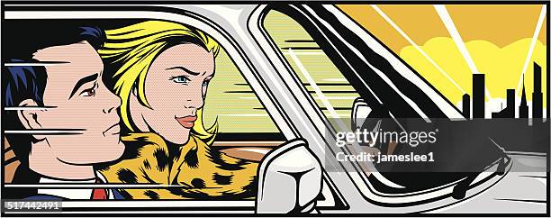 bildbanksillustrationer, clip art samt tecknat material och ikoner med woman driving a man around - vintage car