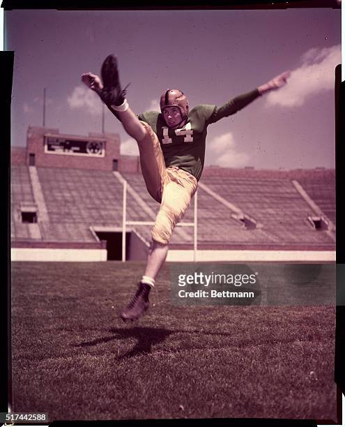 Johnny Lattner of the Notre Dame football team is shown in this field photograph.