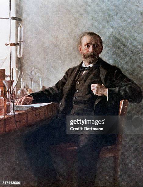 Alfred Nobel in his laboratory. Painting by Emil Osterman. Undated.