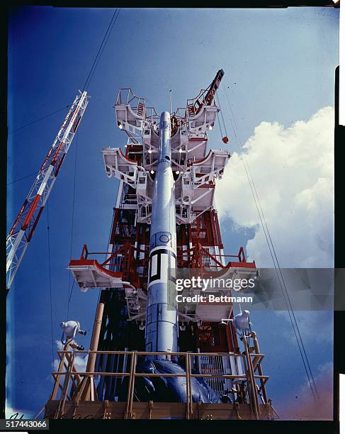 Satellite test rocket to be fired soon. This Vanguard rocket is known as TV-2.