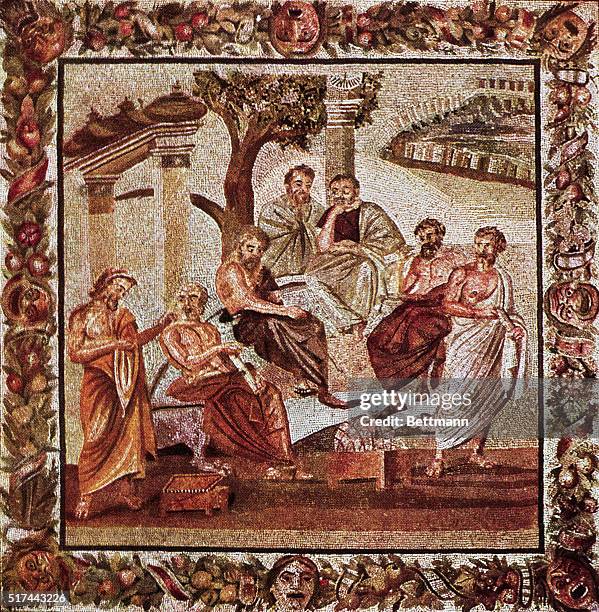 Pompeiian mosaic depicting Plato and a group of his students.