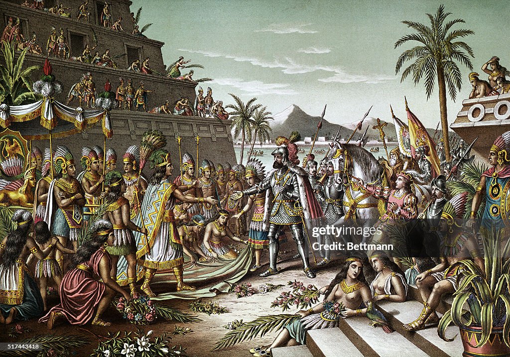 Entrance of Cortez into Mexico Lithograph