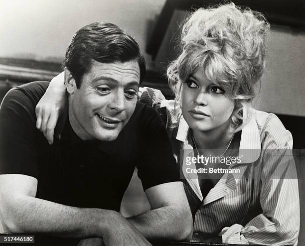 Brigitte Bardot and actor Marcello Mastroianni. Ca. Early 1960s.
