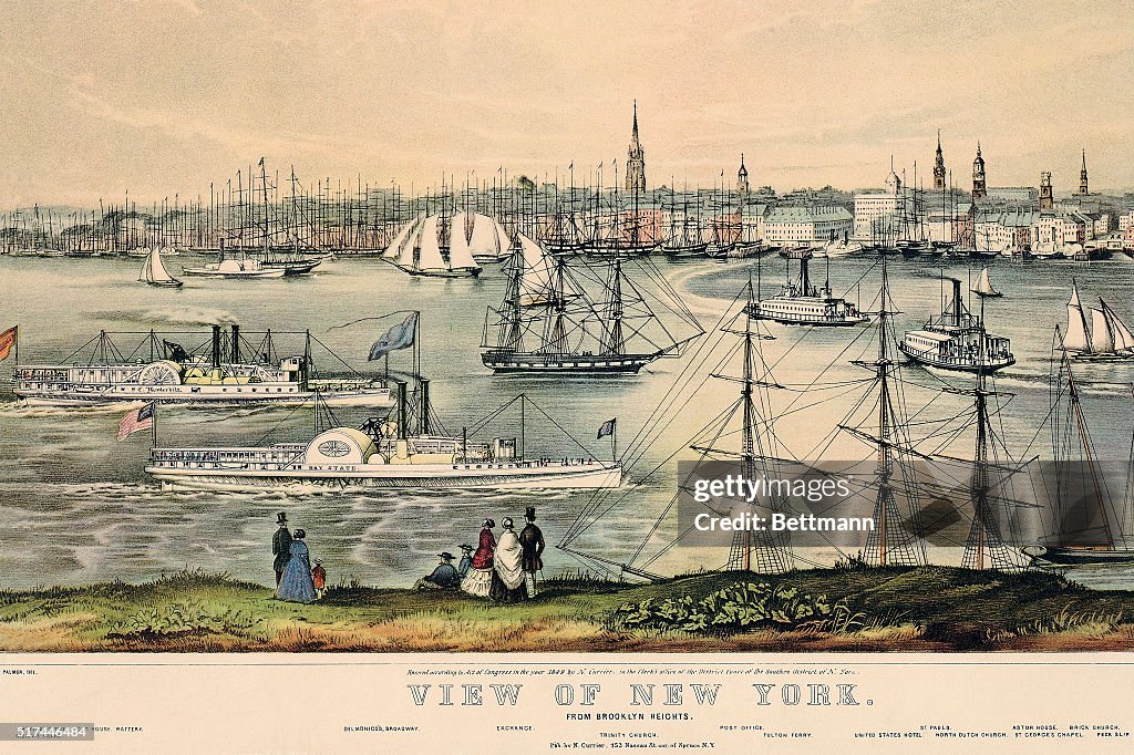 Lithograph of a View of New York from Brooklyn Heights