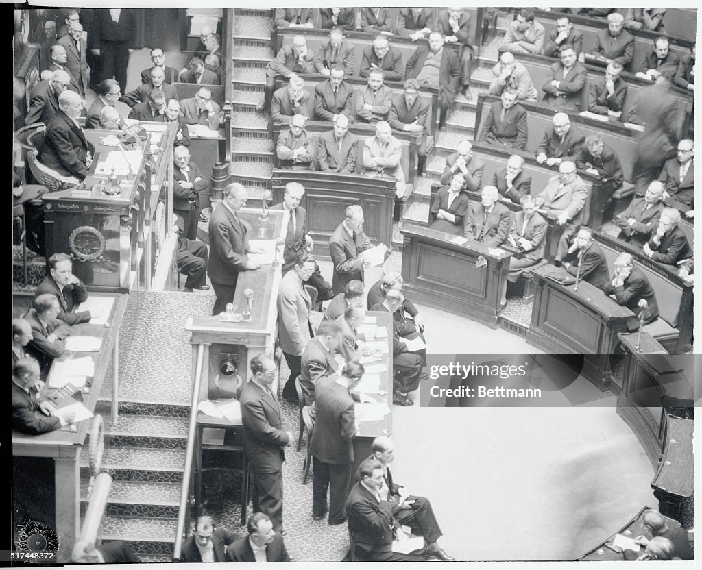 Guy Mollet Speaking to French National Assembly