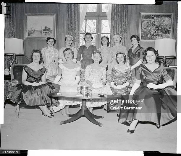 Eleven American debutantes were among 500 girls presented to Queen Elizabeth II and the Duke of Edinburgh at the Court of St. James. Left to right :...