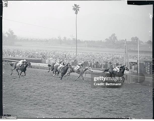 Bobby Brocato, winner of the $100,000 Santa Anita Handicap two weeks ago, scores Sanita's golden double by taking the $115,000 San Juan Capistrano...