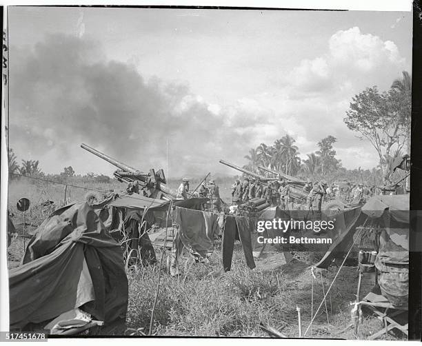 Artillery Blasts Retreating Japanese in the Philippines