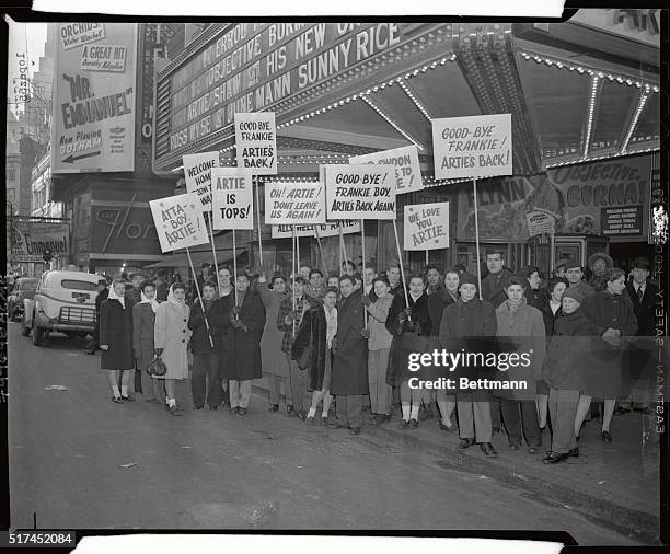 Reception rivaling Sinatra, was given to greet bandleader Artie Shaw when he opened at a Broadway Theater today, in his first appearance since his...