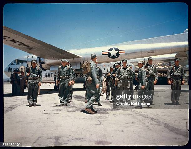 Marine reservists arrive to train at Camp Pendleton, California here. They are members of the 13th "special infantry company" of Austin, Texas, and...