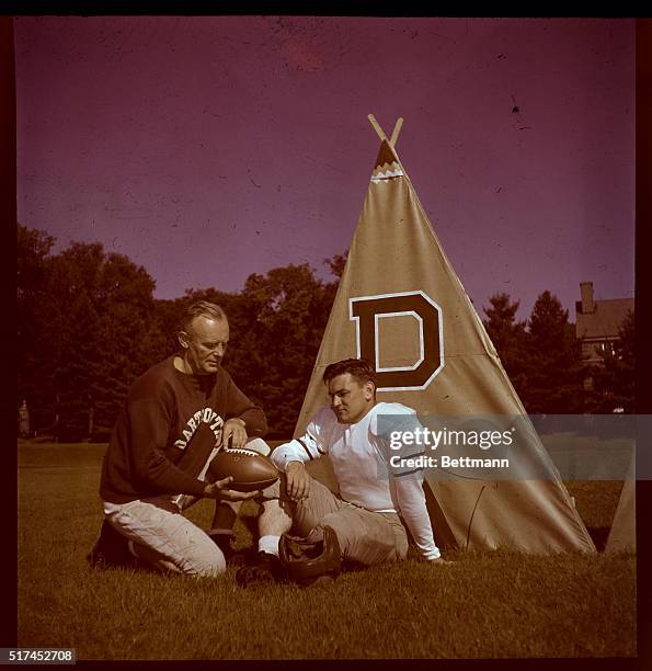 Head coach De Ormond "Tuss' McLaughry with Captain Thomas Douglas of Chicago Illinois of the 1940 Dartmouth Football Team at Hanover New Hampshire in...