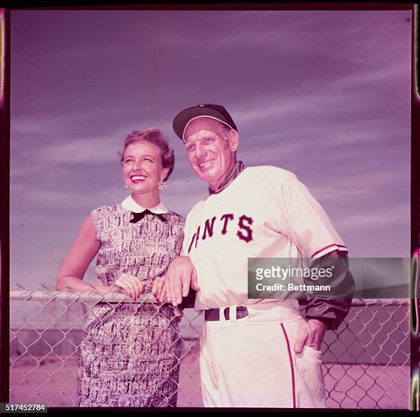 Leo Durocher and wife Larraine Day of the New York Giants in Phoenix, Arizona.