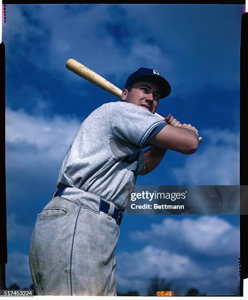 Duke Snider of the Brooklyn dodgers is shown in this close-up.