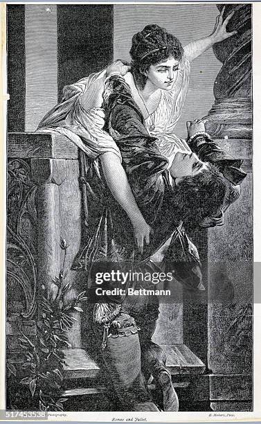 Illustration of the final death scene of William Shakespeare's play "Romeo and Juliet". Undated illustration.