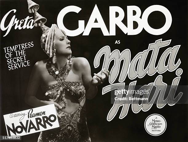 Movie poster for Greta Garbo in Mata hari MGM 1931 movie. Temptress of the Secret Service old.