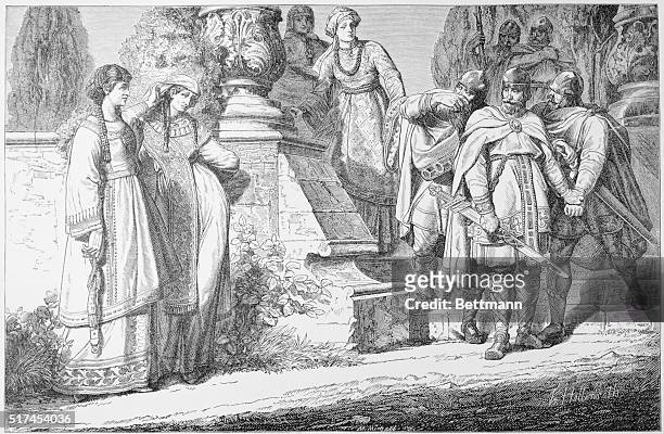 The Empress Theophano And Otto II: Engraving by Hottenroth of the Empress Theophano and Otto II , Holy Roman Emperor. The two married in 972 in Rome,...