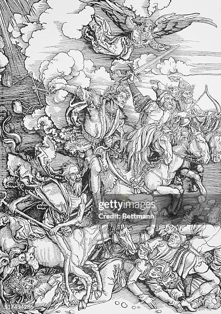 Albrecht Durer's drawing depicting the Four Horsemen of the Apocalypse, 1498. Undated illustration.