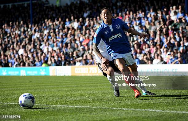 Kyle Bennett of Portsmouth chases the ball during the Sky Bet League Two match between Portsmouth and Notts County at Fratton Park on March 25, 2016...