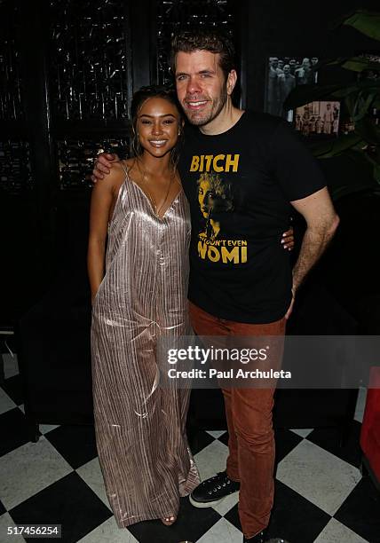 Actress / Model Karrueche Tran and Blooger Perez Hilton attend the Perez Hilton birthday celebration at Blind Dragon on March 24, 2016 in West...