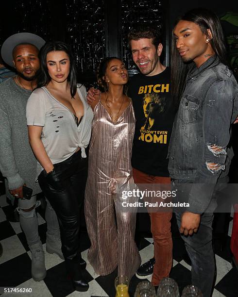 Actress / Model Karrueche Tran and Blooger Perez Hilton attend the Perez Hilton birthday celebration at Blind Dragon on March 24, 2016 in West...