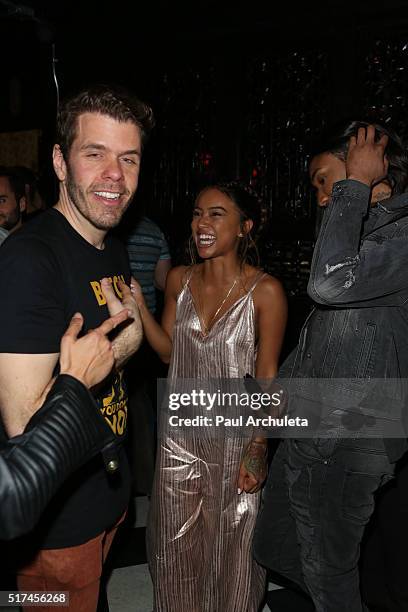 Blogger Perez Hilton and Actress / Model Karrueche Tran attend the Perez Hilton birthday celebration at Blind Dragon on March 24, 2016 in West...