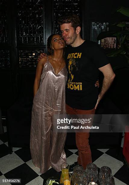 Actress / Model Karrueche Tran and Blooger Perez Hilton attend the Perez Hilton birthday celebration at Blind Dragon on March 24, 2016 in West...