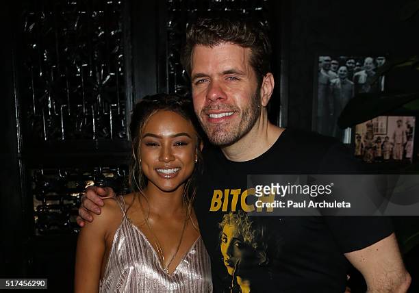 Actress / Model Karrueche Tran and Blooger Perez Hilton attend the Perez Hilton birthday celebration at Blind Dragon on March 24, 2016 in West...