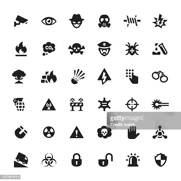 warning & security vector symbols and icons - barbed wire fence stock illustrations