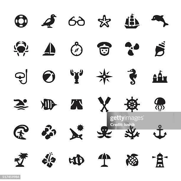 sea life vector symbols and icons - buoy stock illustrations