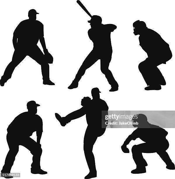 baseball player silhouettes - baseball player stock illustrations