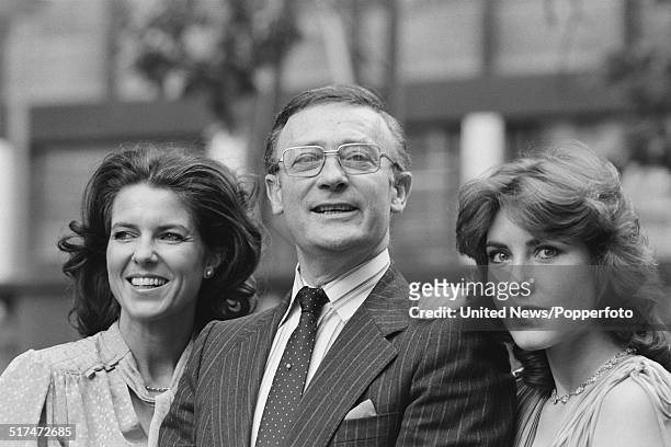 English actor Edward Woodward pictured with actresses Hilary Tindall on left and Amanda Kemp who all appear in the television comedy series Nice...