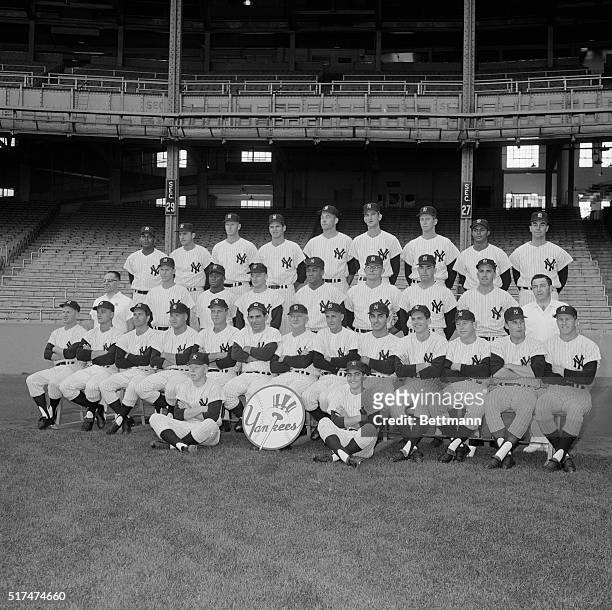 The official 1964 Yankee teram picture, takwen here on September 16th at Yankee Stadium, shows: Whitey Ford, Roger MAris, Bobby Richardson, Hal...