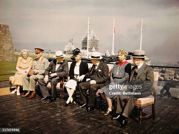 Talking together are Clementine Churchill; Alexander Cambridge, 1st Earl of Athelone, and Governor General of Canada; President Franklin D....