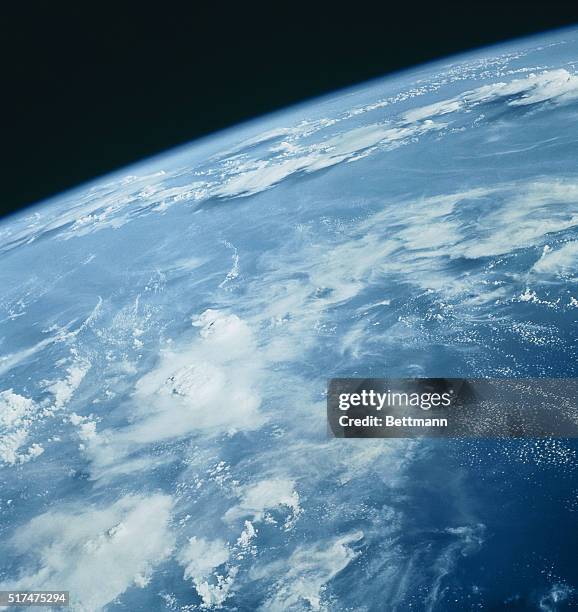 Space Center, Houston. View of convective cells in cloud structure taken over ocean during historic Gemini IV manned space flight. Exact locations...