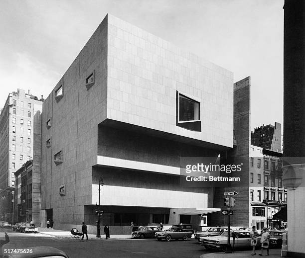 This photo shows the exterior of the Whitney Museum of American Art in New York City.