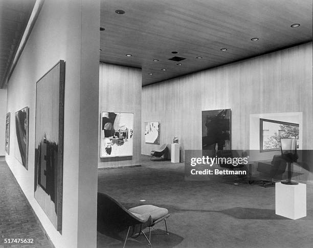 This photo shows the fourth floor gallery of the new Whitney Museum of American Art at Madison Avenue and 75th Street, in New York, showing suspended...