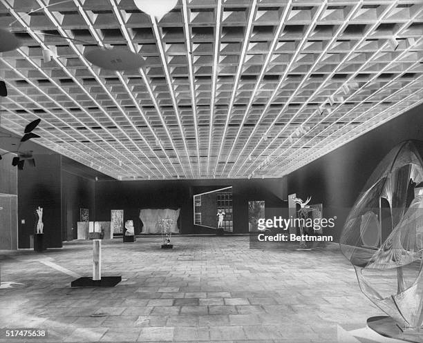 This photo shows the fourth floor gallery of the new Whitney Museum of American Art at Madison Avenue and 75th Street, in New York, showing suspended...