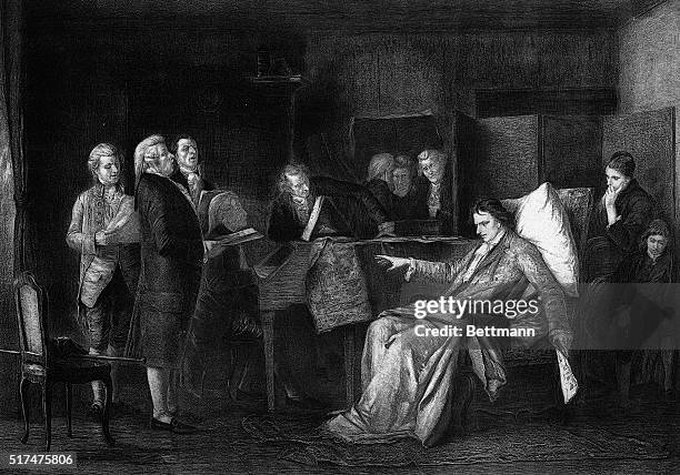 Picture shows Austrian musician, Wolfgang Amadeus Mozart , on his deathbed directing his requiem.
