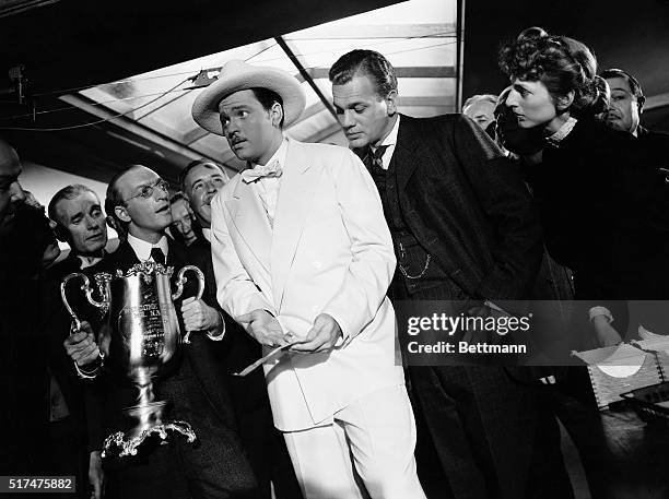 Charles Kane is greeted home by his newspaper staff in a scene from the 1941 RKO production of "Citizen Kane." Undated movie still.