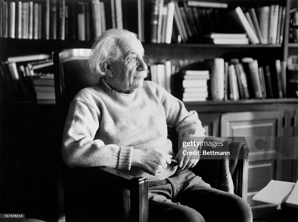 Scientist Albert Einstein in Library