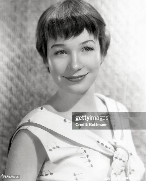 Publicity handout for actress Shirley MacLaine. Portrait, black and white, smiling for Paramont Pictures and Hal Wallis Productions. Undated...