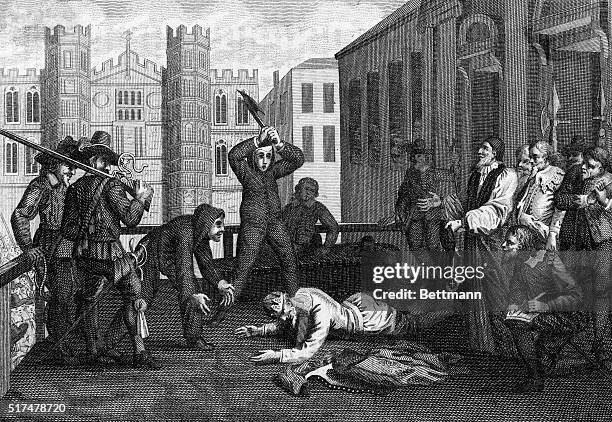 Illustration of Charles I , King of England from 1625 to 1649. Illustration shows Charles I being beheaded by axe. Undated illustration.