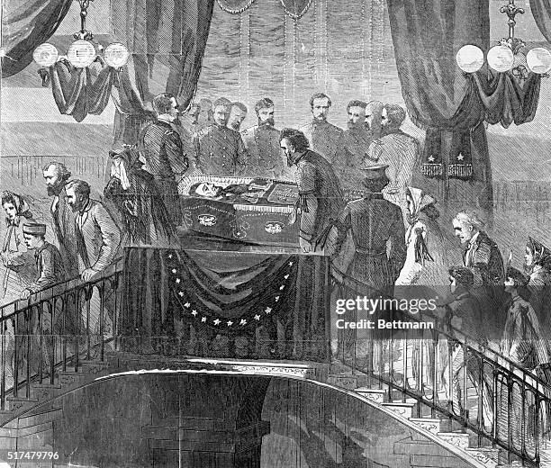 New York: Abraham Lincoln's Funeral, 1865. Citizens Viewing The Body at City Hall, New York.