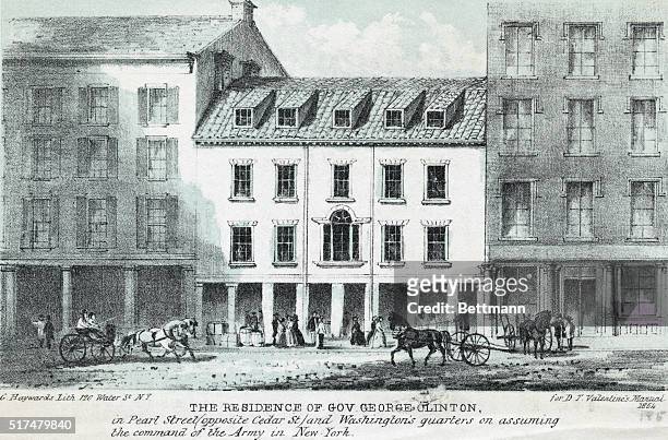 New York, NY: General view of the exterior of the residence of New York's first governor George Clinton, on Pearl Street and Washington's quarters on...